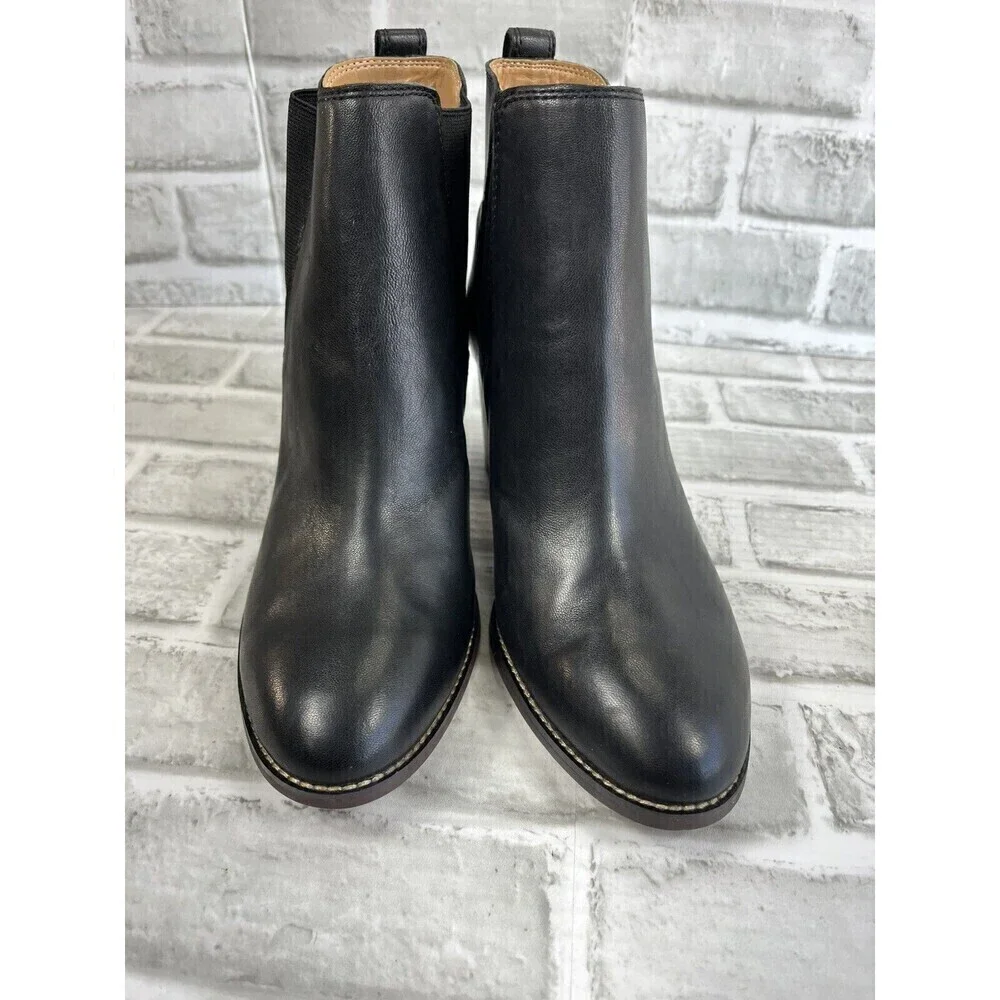 J. Crew Style AR846 Women's Size 8.5 Black Leather Platform Block Heel Bootie